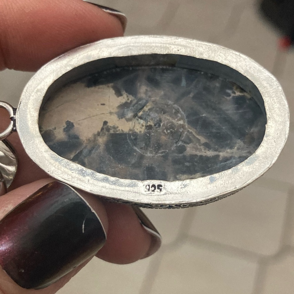 925 Sterling silver overlay marble jasper charm gemstone boho necklace - Picture 11 of 11